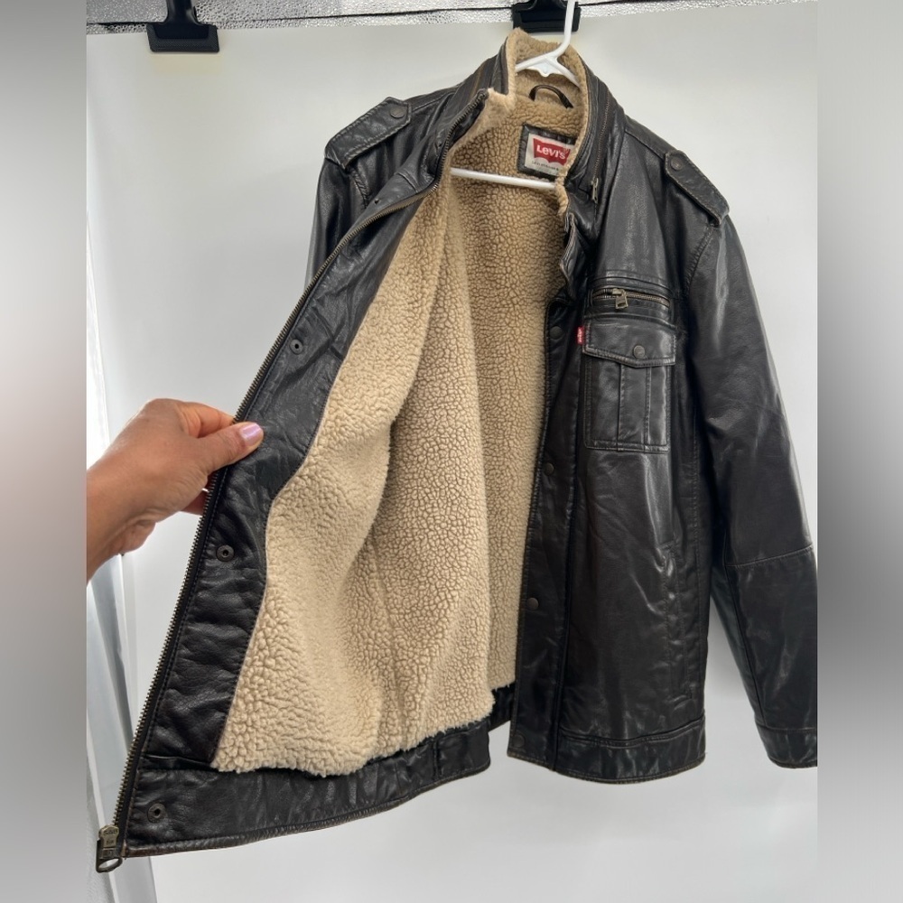 Levi’s brown sherpa-lines aviator bomber jacket coat size XL - Picture 5 of 15